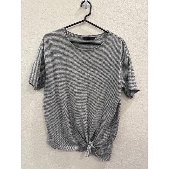 All Saints Meli Grey Black Stripe Top Tie Detail Short Sleeve Small - Picture 1 of 6